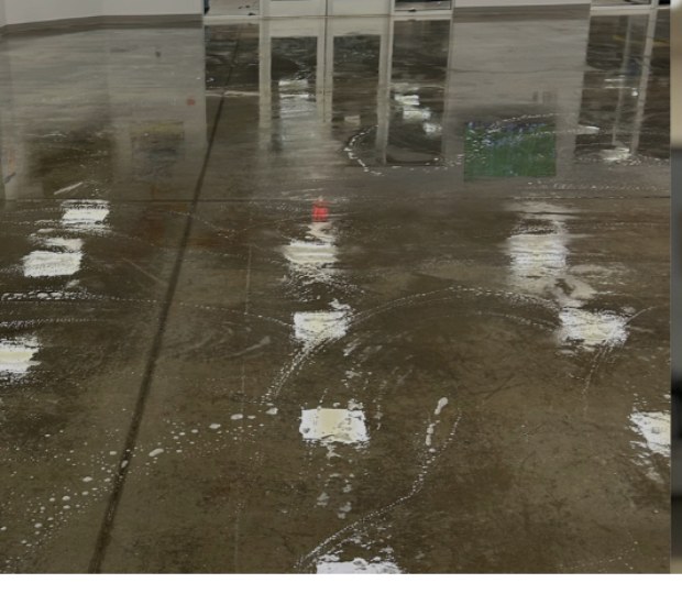 Freshly cleaned and polished commercial floor